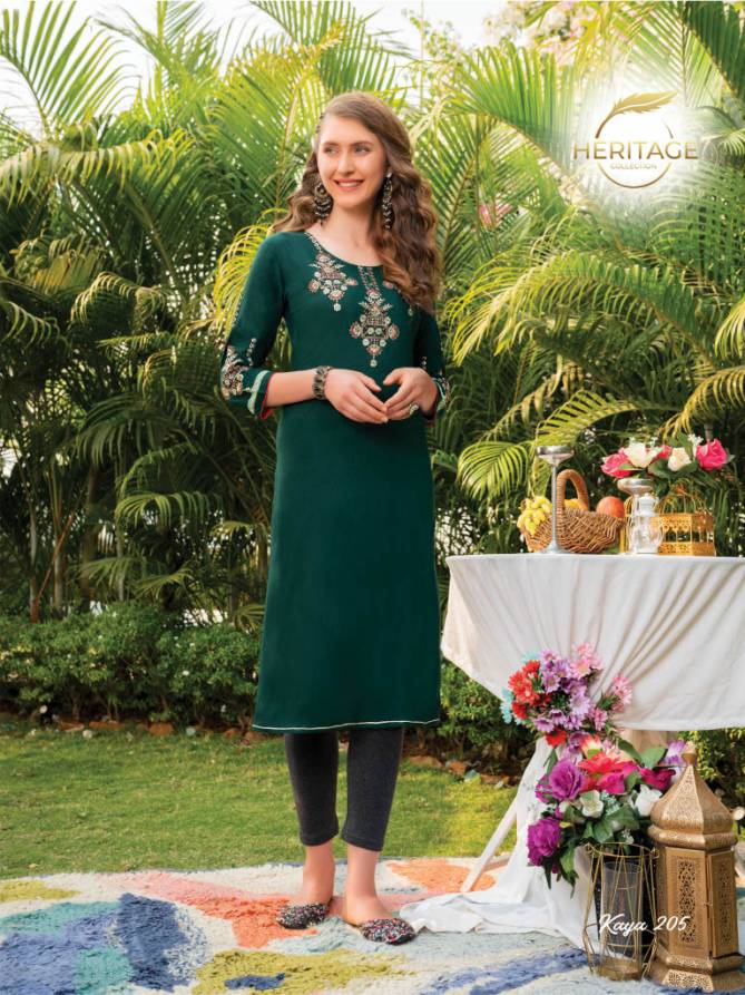 Heritage Kaya 2 Fancy Party Wear Rayon Designer Embroidery Kurti Collection